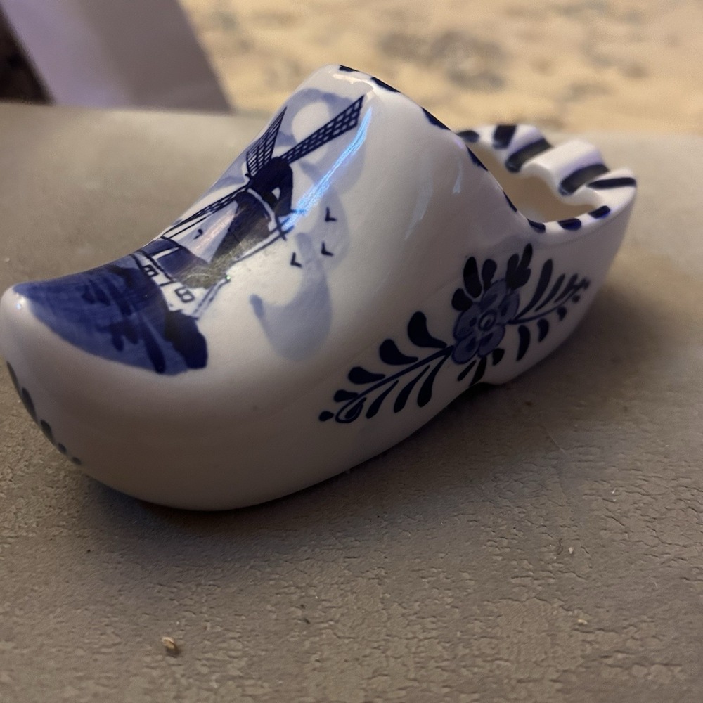 Vintage Delfts Blue Ceramic Dutch Clog Shoe‎ Hand Painted Windmill Netherlands